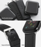 Apple Watch 42·41·40·38 mm | Leather One Classic Band - Close-ups of black leather watch band showing branding, buckle, and stitching.