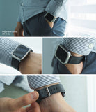 Apple Watch 42·41·40·38 mm | Leather One Classic Band - Apple Watch with silver bezel styling and black leather band.