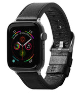 Apple Watch 49·46·45·44·42 mm | Leather One Classic Band - Black leather watch band attached to an Apple Watch face.