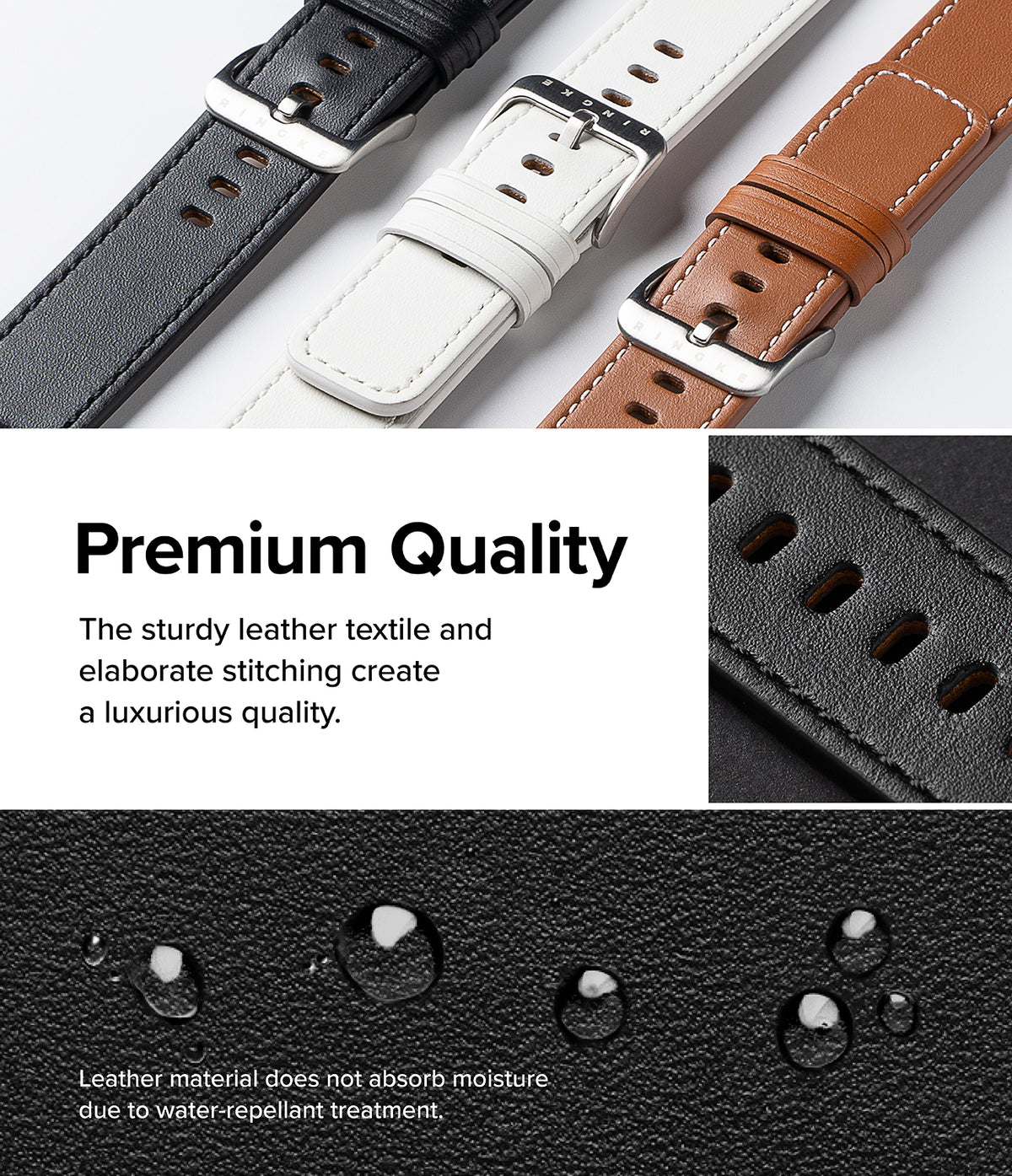 Apple Watch 49·46·45·44·42mm | Leather One Basic - Black, white, and brown leather watch straps with water-repellent texture.