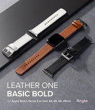 Apple Watch 49·46·45·44·42mm | Leather One Basic Bold - White, brown, and black leather watch bands on a gray surface.