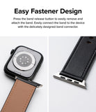 Apple Watch 49·46·45·44·42mm | Leather One Basic Bold - Close-up of a black leather watch band attaching to an Apple Watch.