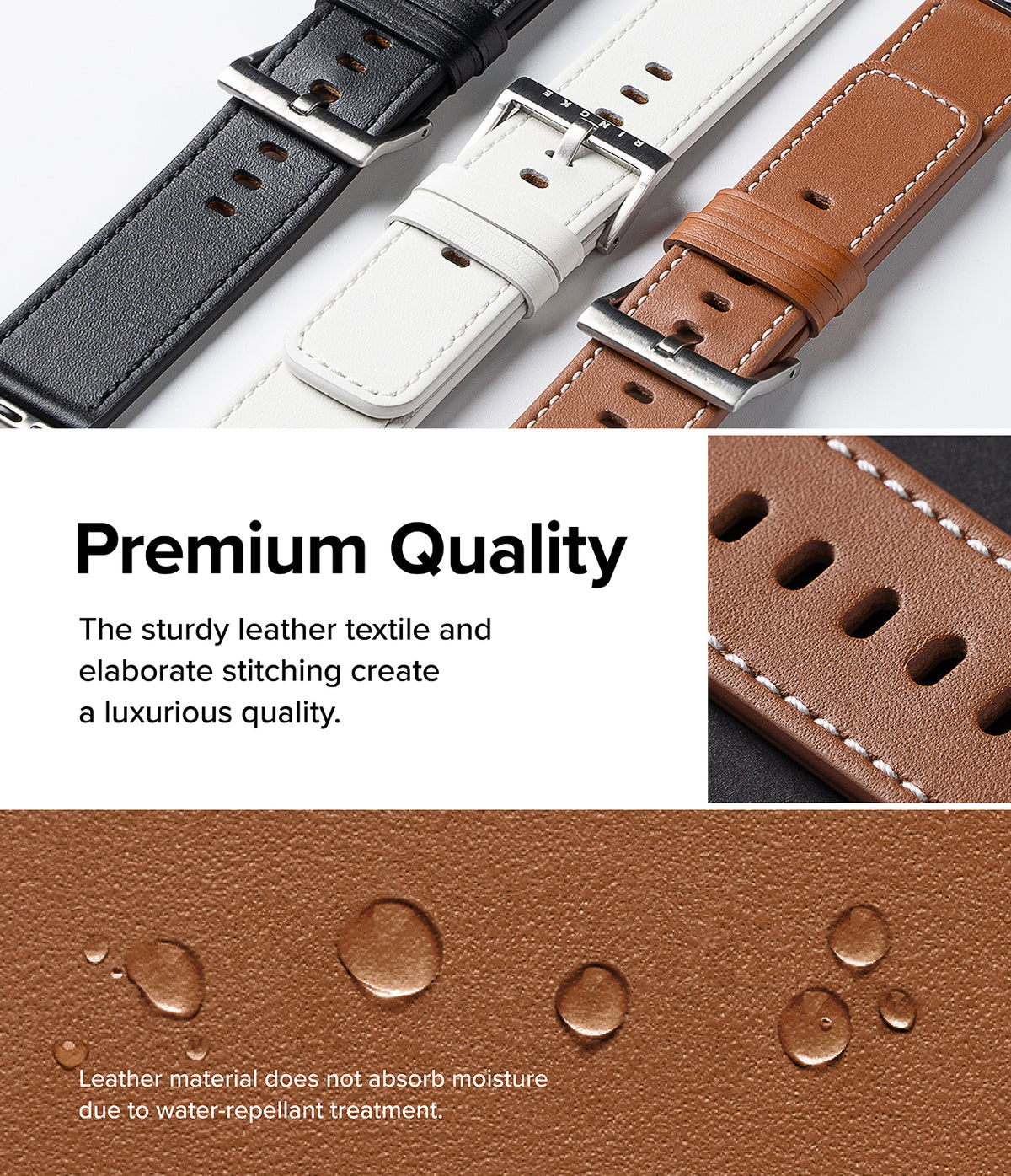 Apple Watch 49·46·45·44·42mm | Leather One Basic Bold - Apple Watch Leather One Basic Bold - Black, white, and brown leather watch bands with water-repellent texture and stitching.