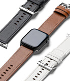 Apple Watch 49·46·45·44·42mm | Leather One Basic Bold - Black, brown, and white leather watch bands with silver buckles.