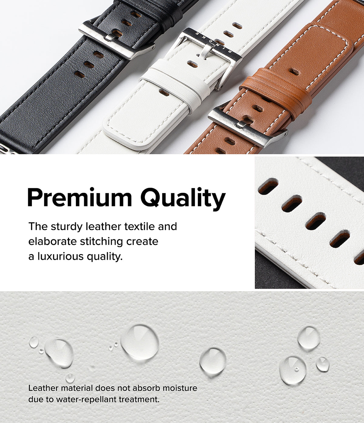 Apple Watch 49·46·45·44·42mm | Leather One Basic Bold - Leather watch bands in black, white, and tan with water-repellent surface.