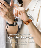 Apple Watch 49·46·45·44·42mm | Leather One Basic - Two people wearing Apple Watches with brown and black leather straps.