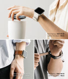 Apple Watch 49·46·45·44·42mm | Leather One Basic - Three views of Apple Watches with white, brown, and black leather bands.