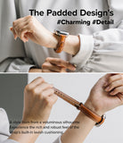 Apple Watch 42·41·40·38 mm | Leather One Padded Slim - A person wearing a slim, padded brown leather Apple Watch strap.