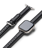 Apple Watch 42·41·40·38 mm | Leather One Padded Slim - Silver Apple Watch with a slim, black padded leather strap.