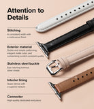 Apple Watch 42·41·40·38 mm | Leather One Padded Slim - Four leather watch straps with labels highlighting quality features.