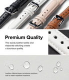 Apple Watch 42·41·40·38 mm | Leather One Padded Slim - Four colored leather watch straps, close-up stitching, and water beads.