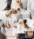 Apple Watch 42·41·40·38 mm | Leather One Padded Slim - Three close-ups of wrists wearing slim leather watch bands.