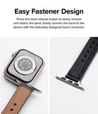 Apple Watch 42·41·40·38 mm | Leather One Slim Band - Close-up of a leather watch band attaching to an Apple Watch.