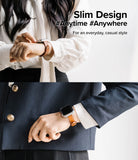 Apple Watch 42·41·40·38 mm | Leather One Slim Band - Person wearing a slim brown leather Apple Watch band.