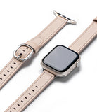 Apple Watch 42·41·40·38 mm | Leather One Slim Band - Slim blush pink leather watch band with silver buckle and Apple Watch.