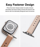 Apple Watch 42·41·40·38 mm | Leather One Slim Band - Close-up of a slim beige leather watch band attaching to an Apple Watch.