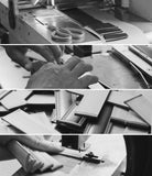 Apple Watch 42·41·40·38 mm | Leather One Slim Band - Black and white collage showing artisan hands crafting leather bands.