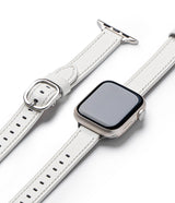 Apple Watch 42·41·40·38 mm | Leather One Slim Band - A slim white leather watch band attached to a silver Apple Watch.