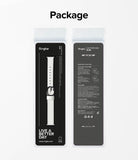 Apple Watch 42·41·40·38 mm | Leather One Slim Band - Front and back view of white leather watch band in retail packaging.