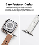 Apple Watch 42·41·40·38 mm | Leather One Slim Band - Two close-ups showing the easy-attach metal connector on a watch band.