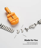 Apple Watch 49·46·45·44·42 mm | Metal One Band - Yellow link removal tool with a metal watch band and loose pins.