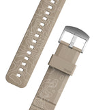 Watch Lug 20mm | Rubber One Bold Band - Design - Watch Lug 20mm | Rubber One Bold Band - Tan watch strap with white topographic map lines and a silver metal buckle.