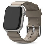 Apple Watch 49·46·45·44·42mm | Rubber One Bold Band - Silver Apple Watch with a textured, taupe-colored rubber strap.