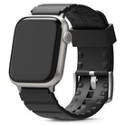 Apple Watch 49·46·45·44·42mm | Rubber One Bold Band - Silver Apple Watch with a textured black rubber strap.
