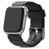 Apple Watch 49·46·45·44·42mm | Rubber One Bold Band - Silver Apple Watch with a textured black rubber strap.