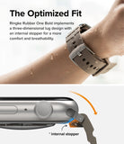 Apple Watch 49·46·45·44·42mm | Rubber One Bold Band - Close-up of a tan watch band on a wrist and a diagram of its lug.