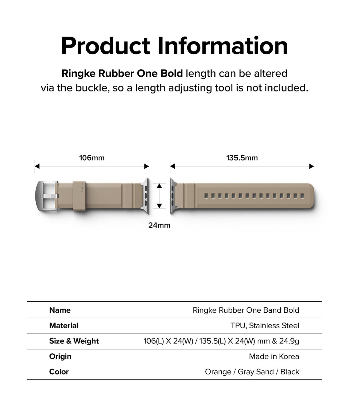 Apple Watch 49·46·45·44·42mm | Rubber One Bold Band - Technical diagram showing dimensions and specs of the watch band.