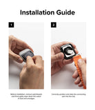 Apple Watch 49·46·45·44·42mm | Rubber One Bold Band - Two-step installation guide showing cleaning the watch and sliding on the band.