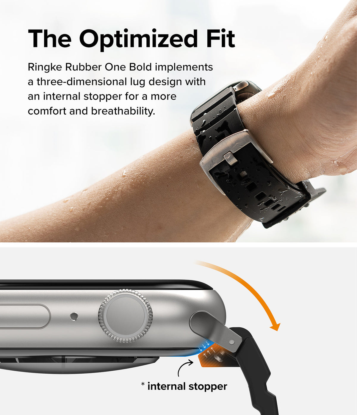 Apple Watch 49·46·45·44·42mm | Rubber One Bold Band - Close-up of a black rubber watch band showing the lug design.