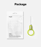 Buckle Finger Ring Strap - A lime green finger ring strap beside its white, eco-friendly Ringke branded retail packaging.