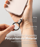 Buckle Finger Ring Strap - Hand holding a phone with a durable nylon-wrapped string and impact-resistant PC finger ring.