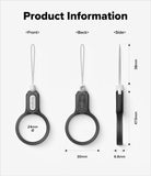 Buckle Finger Ring Strap - Technical diagram showing front, back, and side views with dimensions in millimeters.