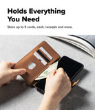 [Combo] Galaxy S26 Ultra | Folio Stand Wallet Magnetic + Onyx Magnetic - Brown leather wallet case holding cards and cash.