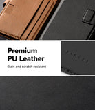 [Combo] Galaxy S26 | Folio Stand Wallet Magnetic + Onyx Magnetic - Close-up of tan and black PU leather phone cases.