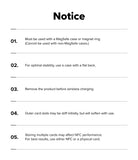 [Combo] Galaxy S26 Plus | Folio Stand Wallet Magnetic + Onyx Magnetic - A numbered list of five usage notices for the accessory.