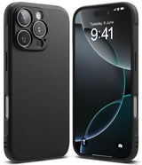 iPhone 16 Pro Max Case | Onyx - Matte black textured case shown from back and front with phone screen visible.