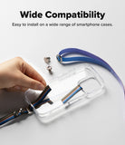 Band Buckle Circle Type Strap - Hand attaching a colorful fabric strap to a clear phone case with metal hardware.