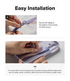 Band Buckle Rectangle Type Strap - Hands securing a phone strap with a star buckle and creating a loop on a phone case.