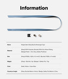Band Buckle Rectangle Type Strap - Blue fabric strap with a rectangular buckle, two small badges, and a product spec table.