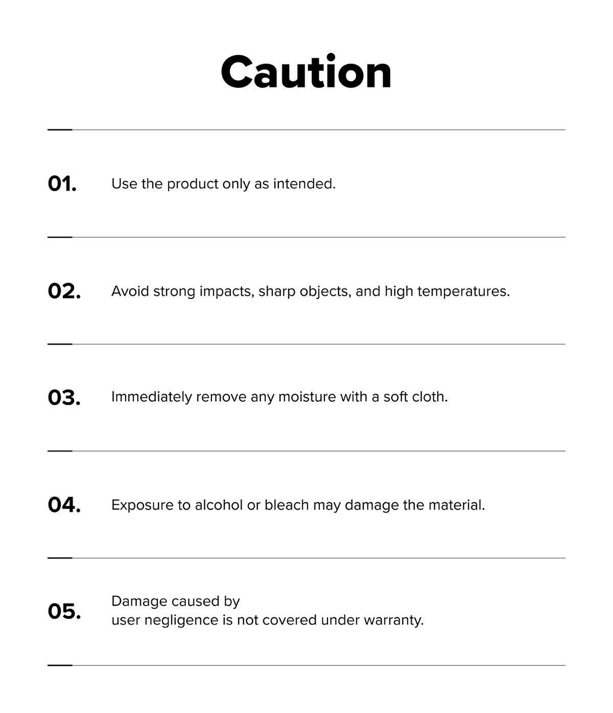 [Combo] Galaxy S26 Ultra | Folio Stand Wallet Magnetic + Onyx Magnetic - A list of five numbered caution guidelines for product care.