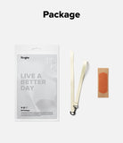 Band D Ring Hand Hook Strap - Ringke eco-friendly packaging, a cream-colored lanyard with a metal hook, and an adhesive patch.
