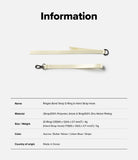 Band D Ring Hand Hook Strap - Two cream-colored polyester straps with a black D-ring and a metal hook, plus product specs.