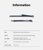 Band D Ring Hand Hook Strap - Two striped polyester straps with metal D-ring and hook attachments and product specifications.
