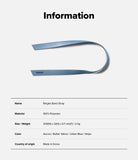 Band Strap - A blue Ringke polyester strap shown with a product information table listing specifications and origin.