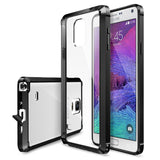 Galaxy Note 4 Case | Fusion - Clear protective case with black bumper frame shown on a white Samsung Galaxy Note 4.