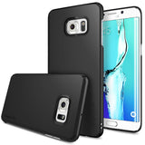 Galaxy S6 Edge Plus Case | Slim - Two black slim-fit cases shown with a Galaxy S6 Edge Plus phone displaying a blue screen.